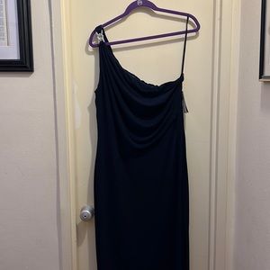 NWT Lauren Ralph Lauren navy one shoulder full length dress